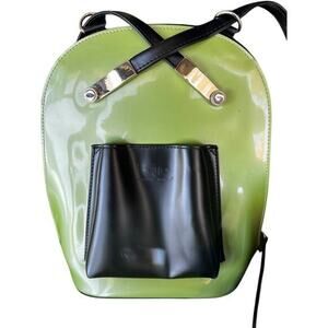 BEIJO London Paris New York patent line Green and Black back pack phone pouch